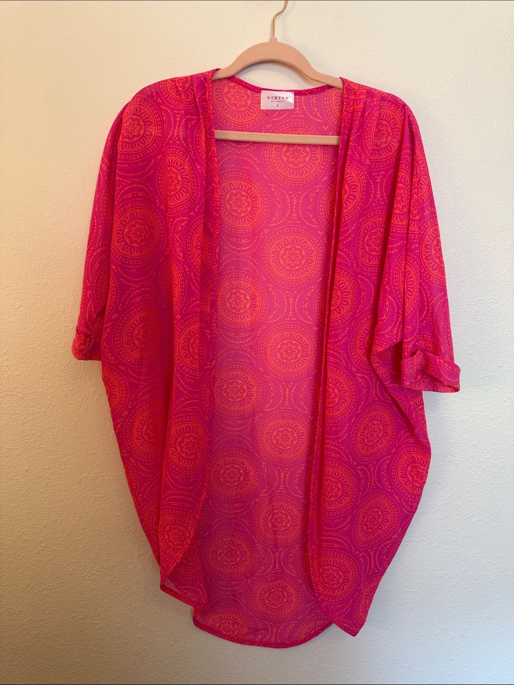 NYMPHE Bright Pink and Orange Paisley-Print Open Kimono